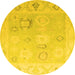 Round Machine Washable Oriental Yellow Traditional Rug, wshabs5007yw