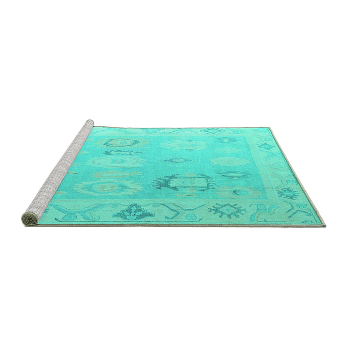 Sideview of Machine Washable Oriental Turquoise Traditional Area Rugs, wshabs5007turq