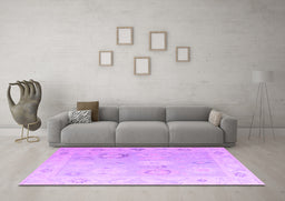 Machine Washable Oriental Purple Traditional Area Rugs in a Living Room, wshabs5007pur