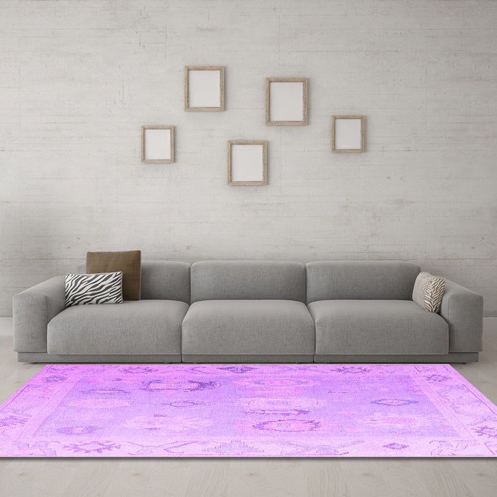 Machine Washable Oriental Purple Traditional Area Rugs in a Living Room, wshabs5007pur
