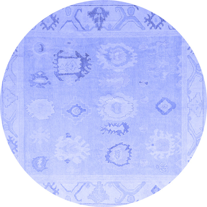 Round Machine Washable Oriental Blue Traditional Rug, wshabs5007blu