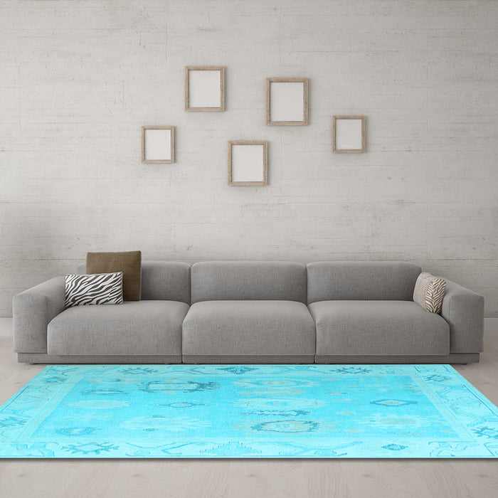 Machine Washable Oriental Light Blue Traditional Rug in a Living Room, wshabs5007lblu