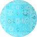 Round Machine Washable Oriental Light Blue Traditional Rug, wshabs5007lblu