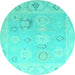 Round Machine Washable Oriental Turquoise Traditional Area Rugs, wshabs5007turq