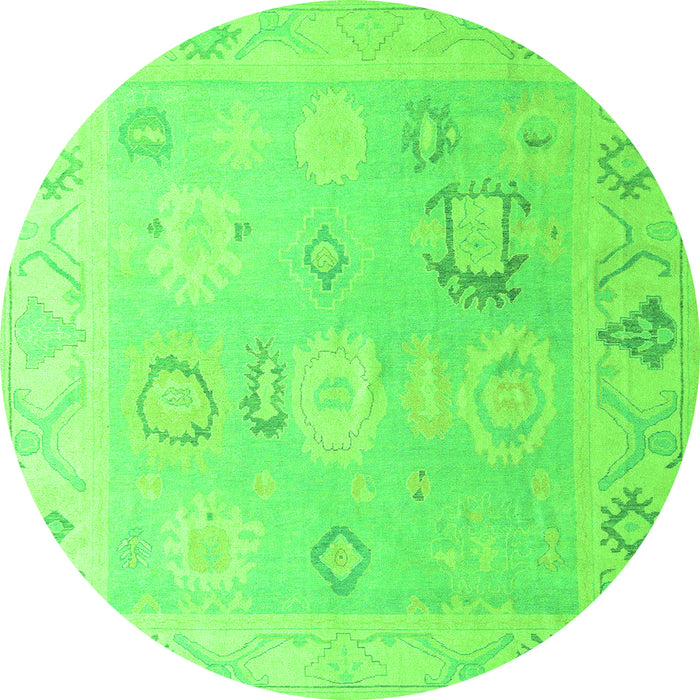 Round Machine Washable Oriental Green Traditional Area Rugs, wshabs5007grn