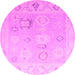 Round Machine Washable Oriental Pink Traditional Rug, wshabs5007pnk