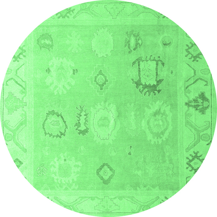 Round Machine Washable Oriental Emerald Green Traditional Area Rugs, wshabs5007emgrn