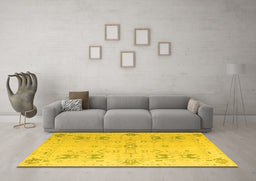 Machine Washable Oriental Yellow Traditional Rug in a Living Room, wshabs5008yw