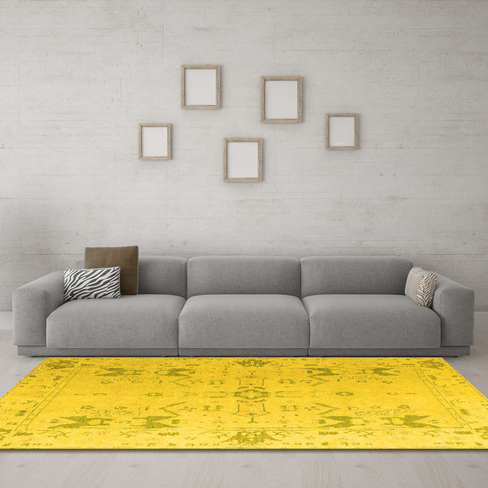 Machine Washable Oriental Yellow Traditional Rug in a Living Room, wshabs5008yw