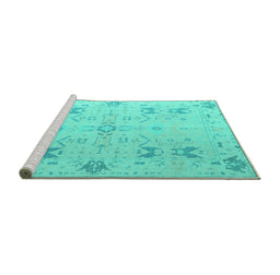 Sideview of Machine Washable Oriental Turquoise Traditional Area Rugs, wshabs5008turq