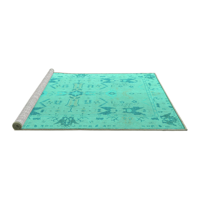 Sideview of Machine Washable Oriental Turquoise Traditional Area Rugs, wshabs5008turq