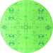 Round Machine Washable Oriental Green Traditional Area Rugs, wshabs5008grn