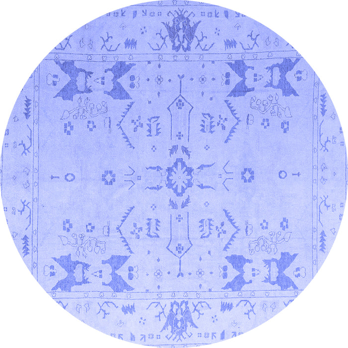 Round Machine Washable Oriental Blue Traditional Rug, wshabs5008blu