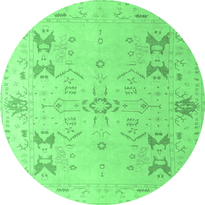 Round Machine Washable Oriental Emerald Green Traditional Area Rugs, wshabs5008emgrn