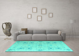 Machine Washable Oriental Turquoise Traditional Area Rugs in a Living Room,, wshabs5008turq