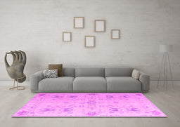 Machine Washable Oriental Pink Traditional Rug in a Living Room, wshabs5008pnk