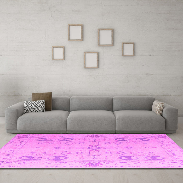 Machine Washable Oriental Pink Traditional Rug in a Living Room, wshabs5008pnk