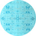 Round Oriental Light Blue Traditional Rug, abs5008lblu