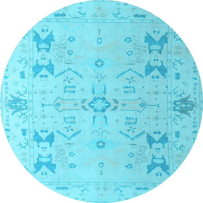 Round Machine Washable Oriental Light Blue Traditional Rug, wshabs5008lblu