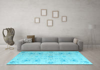 Machine Washable Oriental Light Blue Traditional Rug, wshabs5008lblu