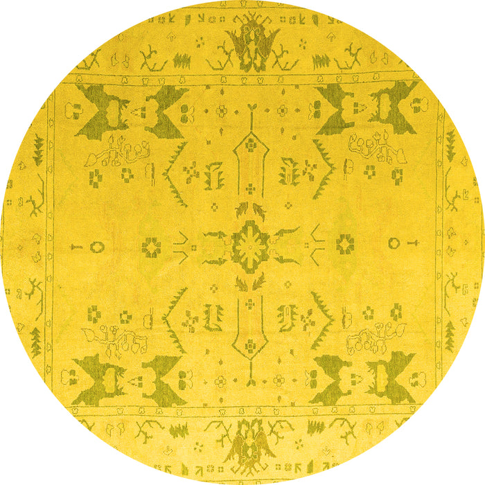 Round Machine Washable Oriental Yellow Traditional Rug, wshabs5008yw