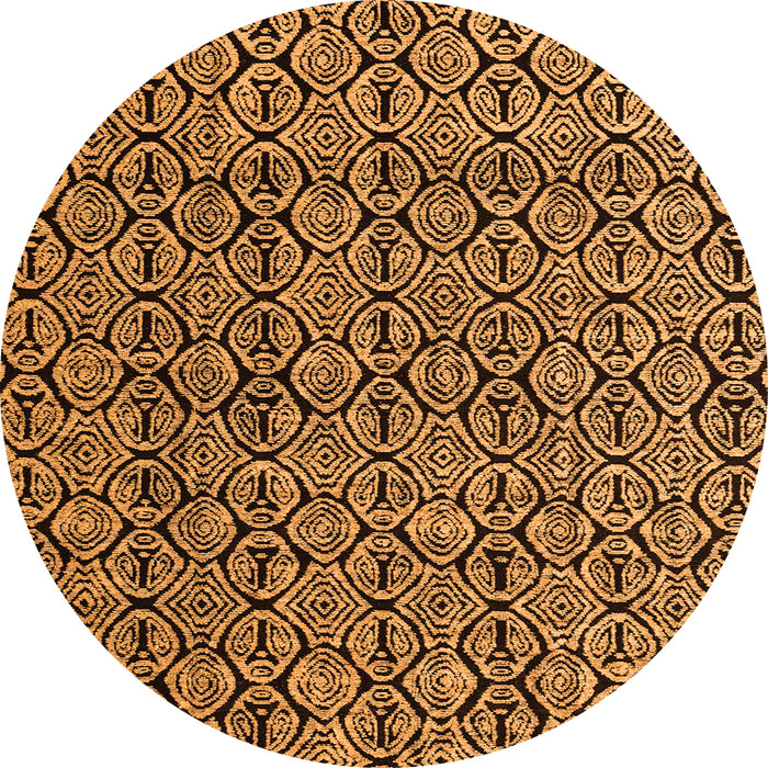 Round Machine Washable Abstract Orange Modern Area Rugs, wshabs5009org