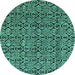 Round Machine Washable Abstract Turquoise Modern Area Rugs, wshabs5009turq