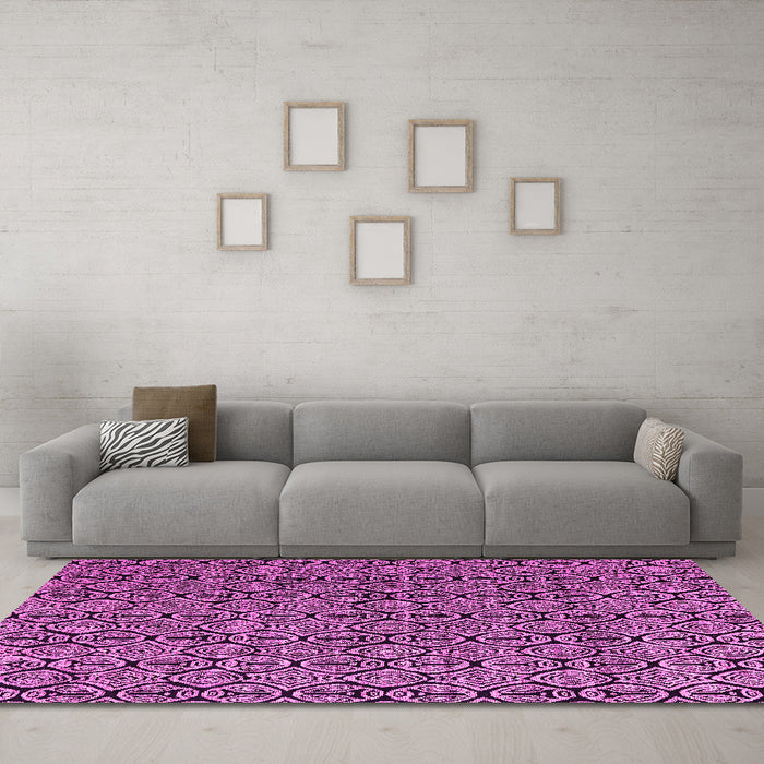 Machine Washable Abstract Pink Modern Rug in a Living Room, wshabs5009pnk