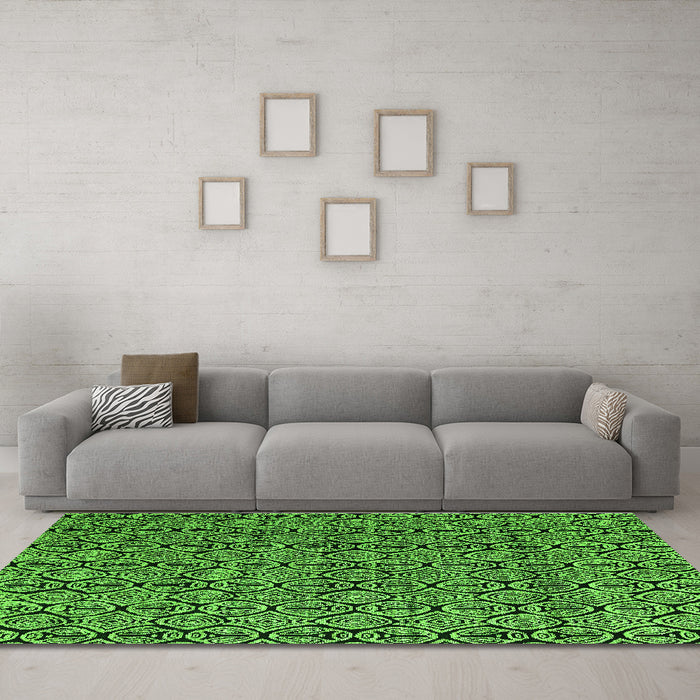 Machine Washable Abstract Green Modern Area Rugs in a Living Room,, wshabs5009grn