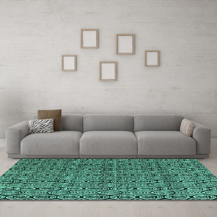 Machine Washable Abstract Turquoise Modern Area Rugs in a Living Room,, wshabs5009turq