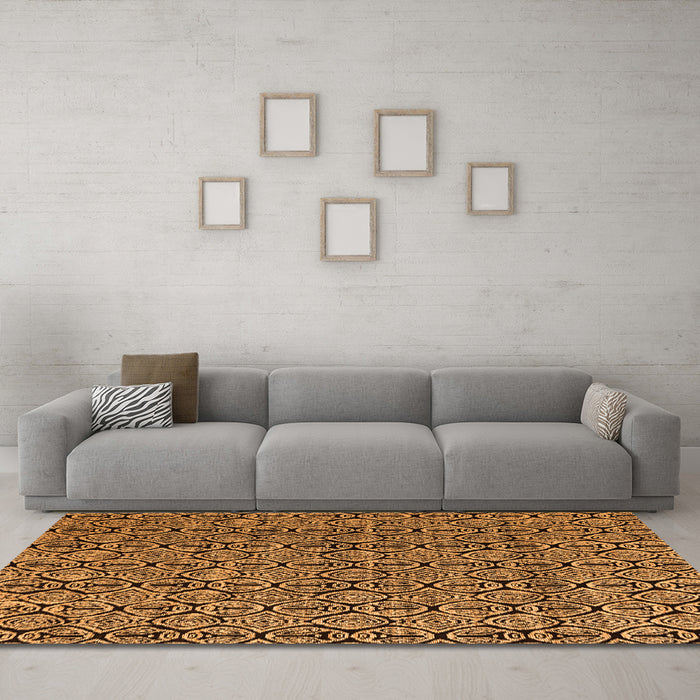 Machine Washable Abstract Orange Modern Area Rugs in a Living Room, wshabs5009org