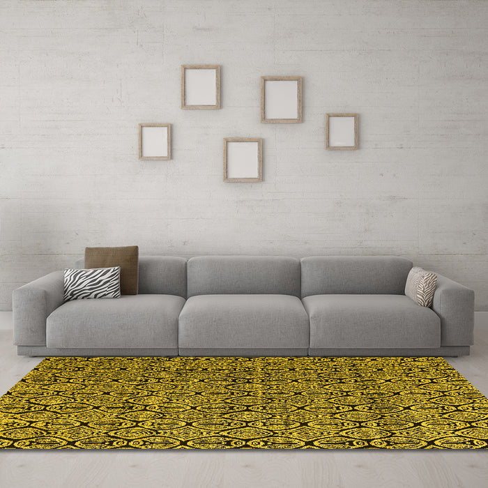 Machine Washable Abstract Yellow Modern Rug in a Living Room, wshabs5009yw