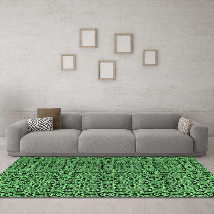 Machine Washable Abstract Emerald Green Modern Area Rugs in a Living Room,, wshabs5009emgrn