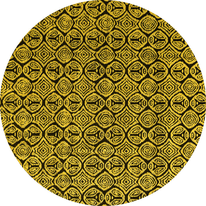 Round Machine Washable Abstract Yellow Modern Rug, wshabs5009yw