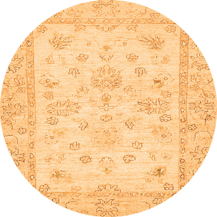 Round Machine Washable Oriental Orange Traditional Area Rugs, wshabs500org