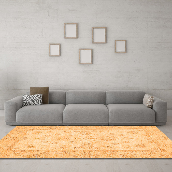 Machine Washable Oriental Orange Traditional Area Rugs in a Living Room, wshabs500org