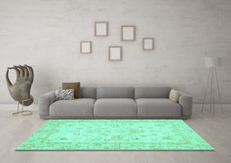 Machine Washable Oriental Turquoise Traditional Area Rugs in a Living Room,, wshabs500turq