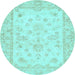 Round Oriental Light Blue Traditional Rug, abs500lblu