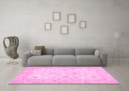 Machine Washable Oriental Pink Traditional Rug in a Living Room, wshabs500pnk