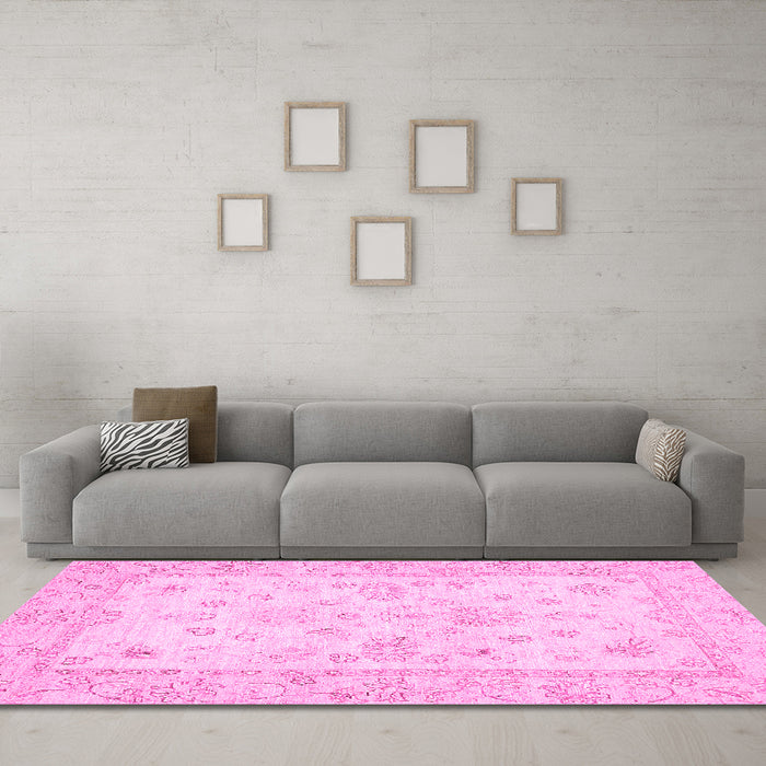Machine Washable Oriental Pink Traditional Rug in a Living Room, wshabs500pnk