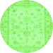 Round Machine Washable Oriental Green Traditional Area Rugs, wshabs500grn