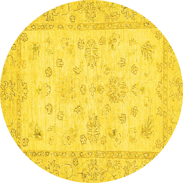 Round Oriental Yellow Traditional Rug, abs500yw