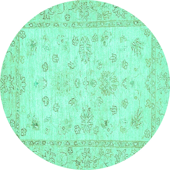 Round Machine Washable Oriental Turquoise Traditional Area Rugs, wshabs500turq