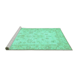 Sideview of Machine Washable Oriental Turquoise Traditional Area Rugs, wshabs500turq
