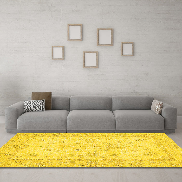 Machine Washable Oriental Yellow Traditional Rug in a Living Room, wshabs500yw