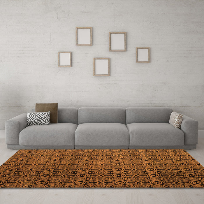 Machine Washable Abstract Orange Modern Area Rugs in a Living Room, wshabs5010org