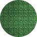 Round Machine Washable Abstract Emerald Green Modern Area Rugs, wshabs5010emgrn