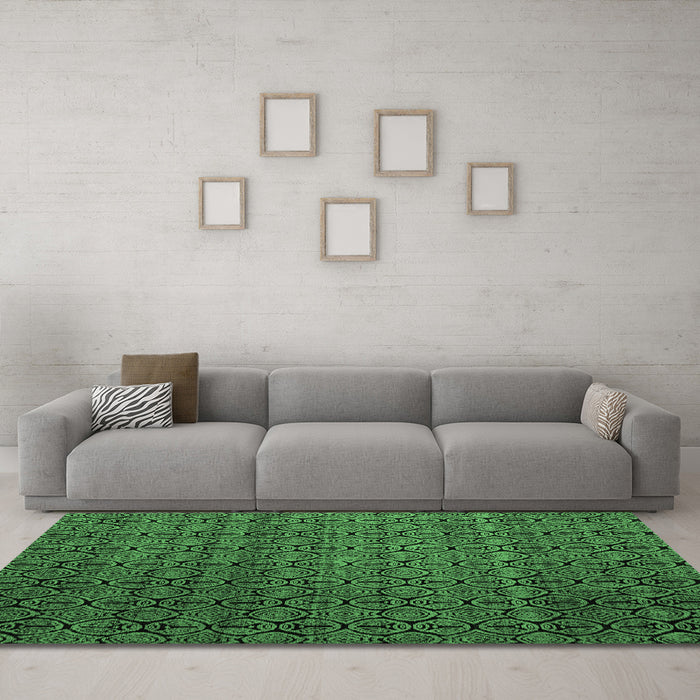 Machine Washable Abstract Emerald Green Modern Area Rugs in a Living Room,, wshabs5010emgrn