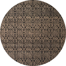 Round Machine Washable Abstract Dark Almond Brown Rug, wshabs5010