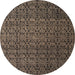 Round Machine Washable Abstract Dark Almond Brown Rug, wshabs5010